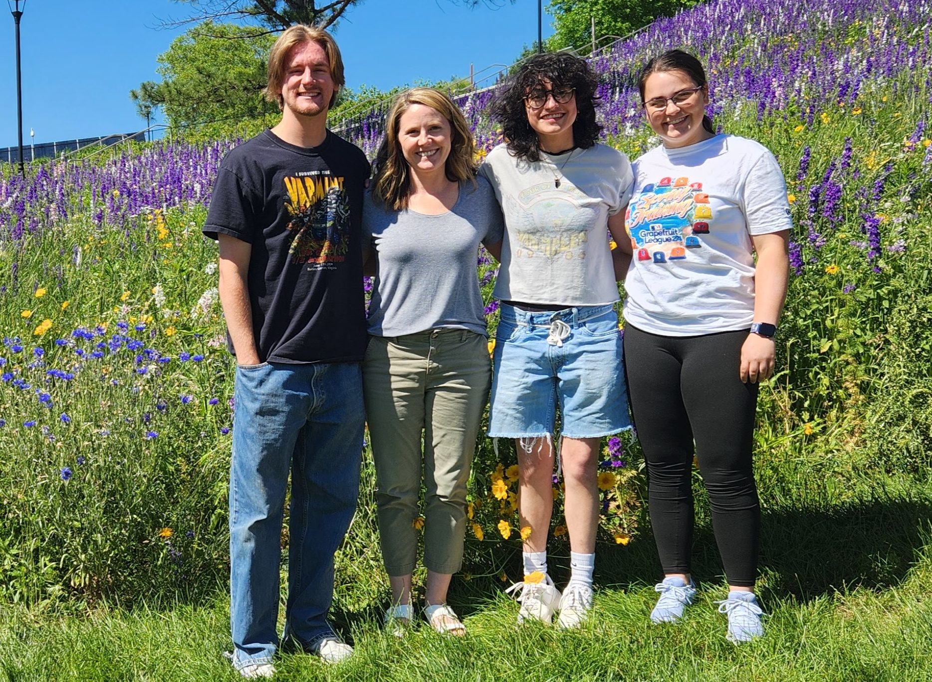 Summer 2024 REU by the Super Bloom: (L to R) James Whitted, Dr. Baber, Sonna Williamson, Mollie Corbett