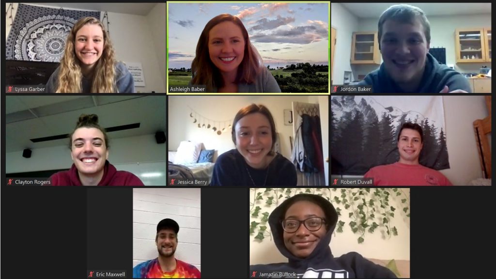 Fall 2020 group photo: Lyssa, Dr. Baber, Jordon, Clayton, Jessie, Rob, Eric, and Amazin