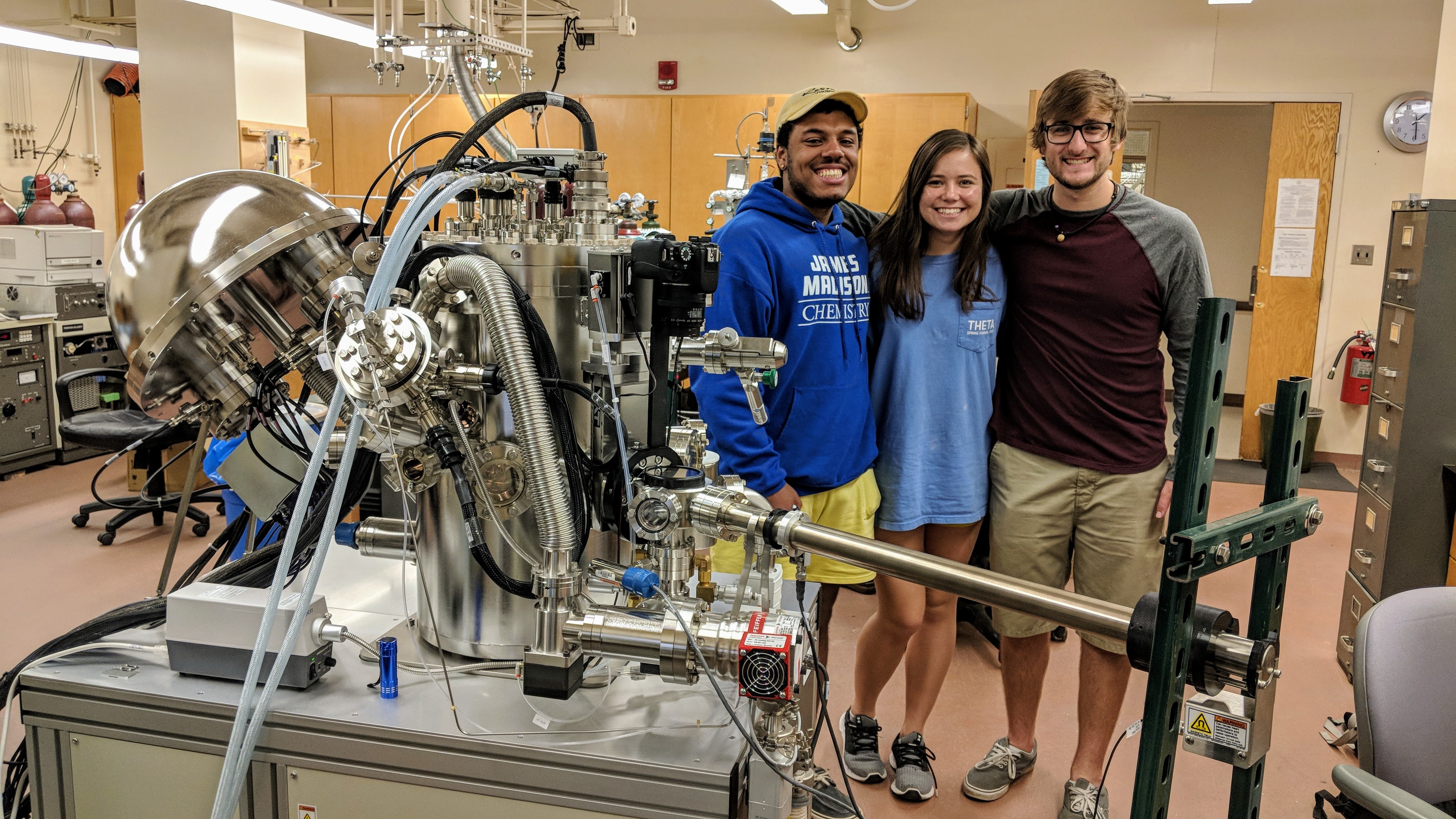 REU Summer 2018: Baber Group visits Virginia Tech’s Surface Analysis Laboratory (Max, Maria, Eric)